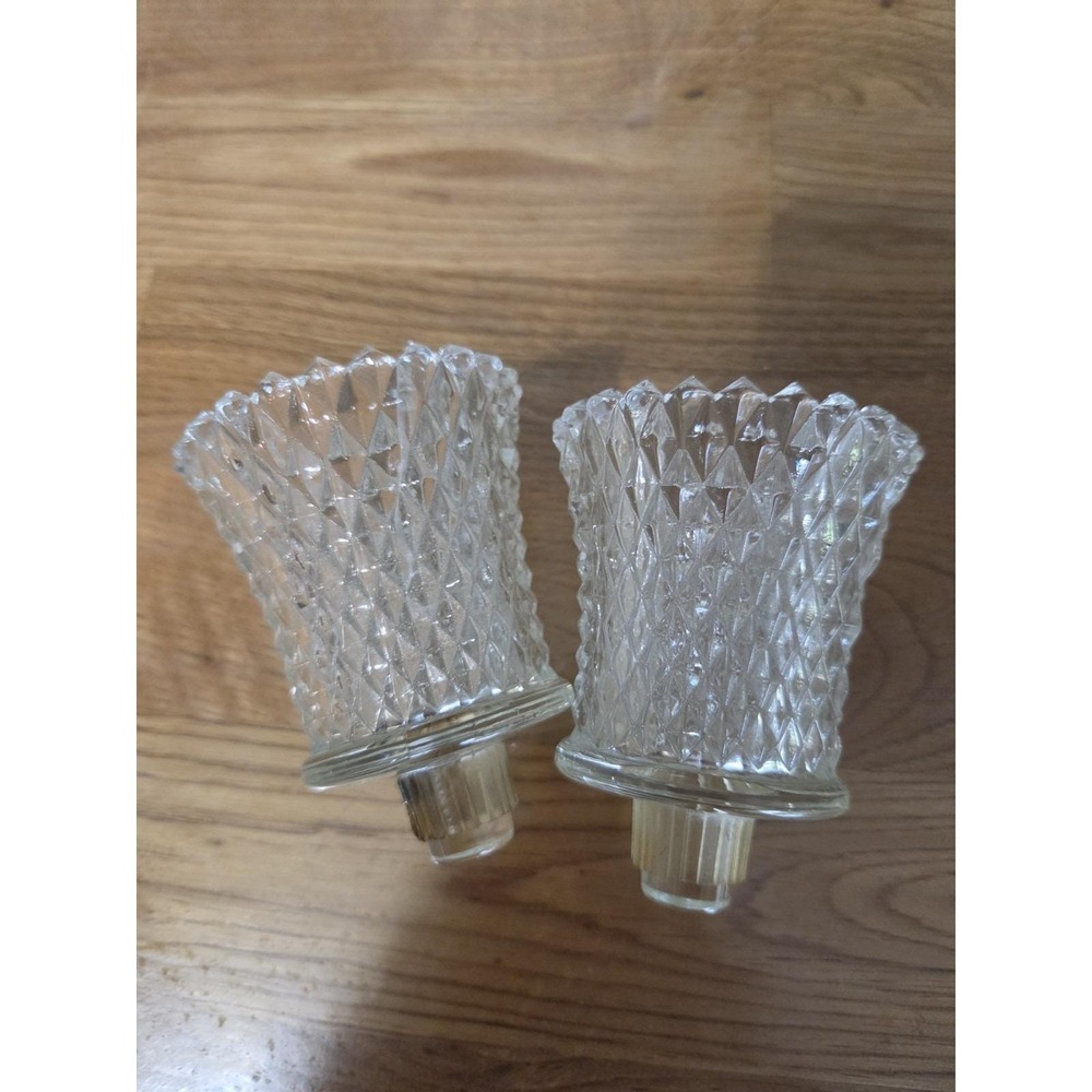 Vintage Set Of 2 Diamond Point Clear Glass Peg Candle Holders Votive Cup
